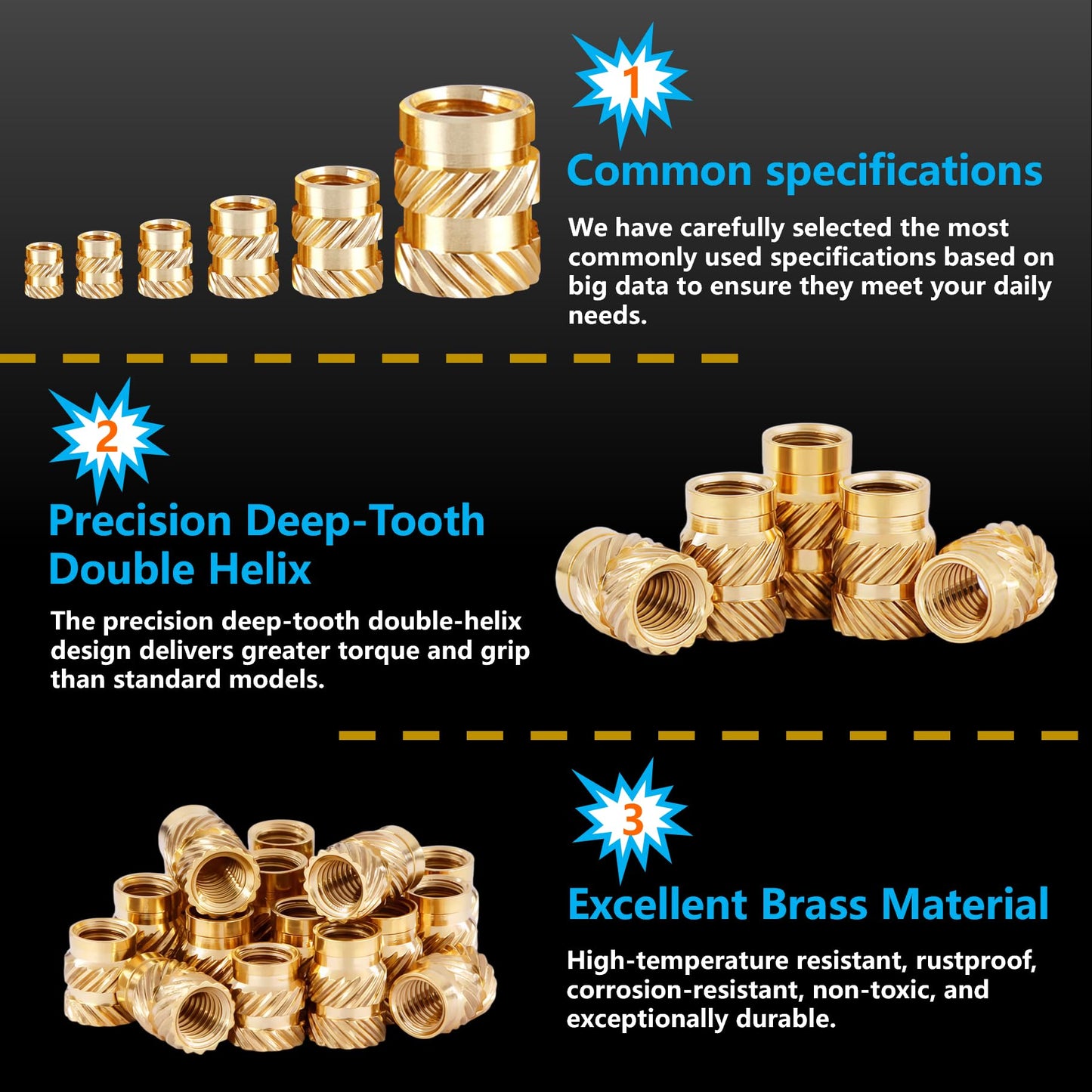 FFVRVSS 300+6Pcs M2 M2.5 M3 M4 M5 Premium Brass Threaded Inserts, Metric Brass Knurled Nuts Assortment Kit, with Heat Set Insert Tool, for Plastic and 3D Printing Components, All-in-one Solutions