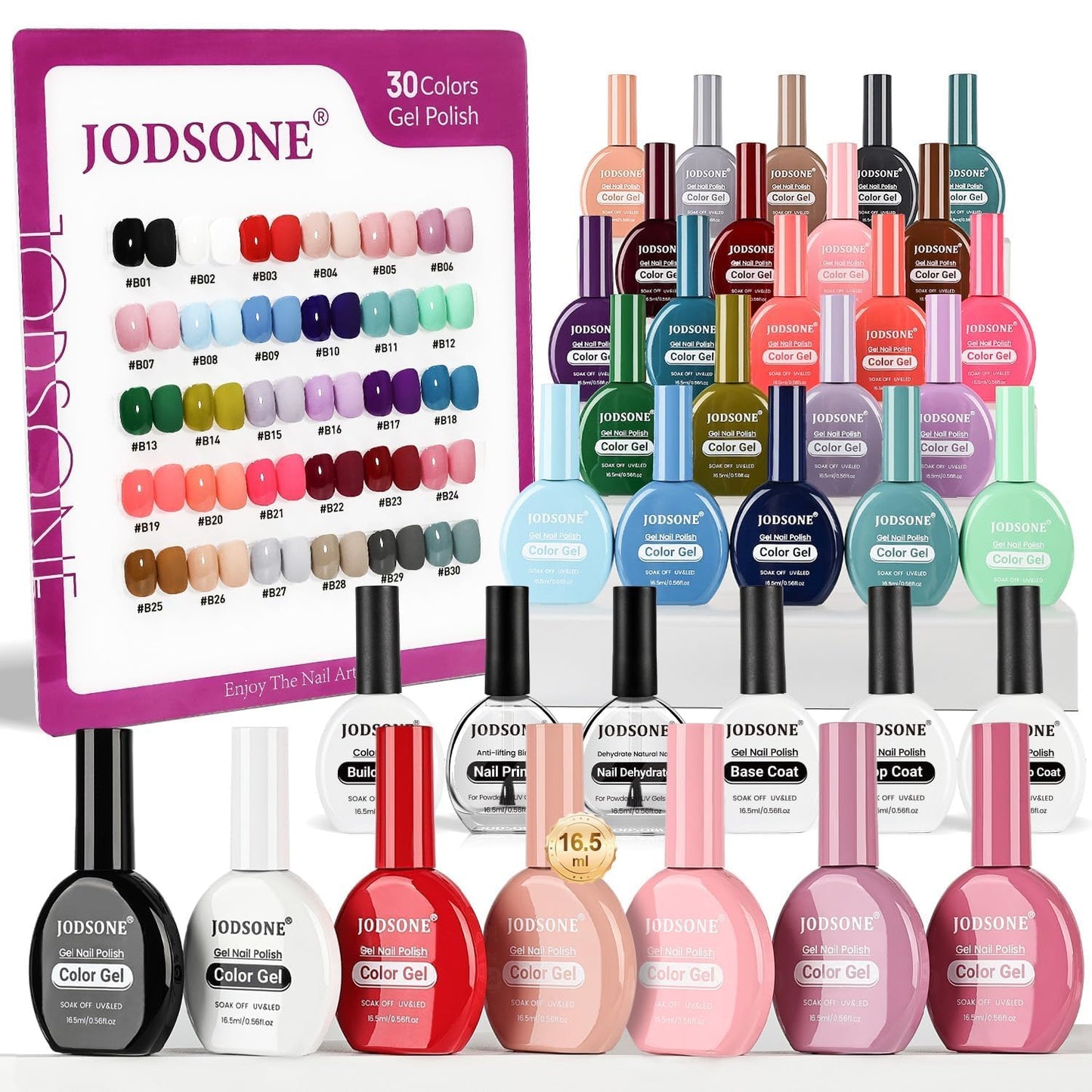 JODSONE 30 Colors Gel Nail Polish Set, 6 PCS, 16.5ml Each, Same Color Bottles, Functional Gel Polish