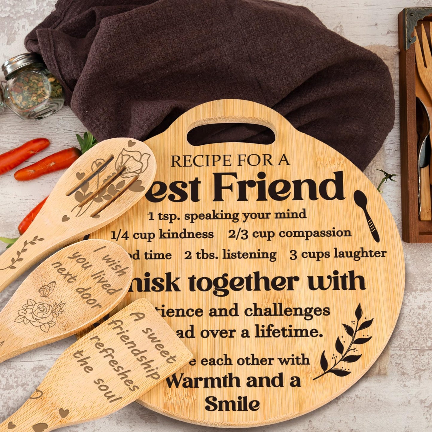 Best Friend Birthday Gifts for Women - Engraved Bamboo Cutting Board Set, Unique Gifts for Best Friend Women, Mothers Day Christmas Birthday Gifts for Friends Bestie Bff