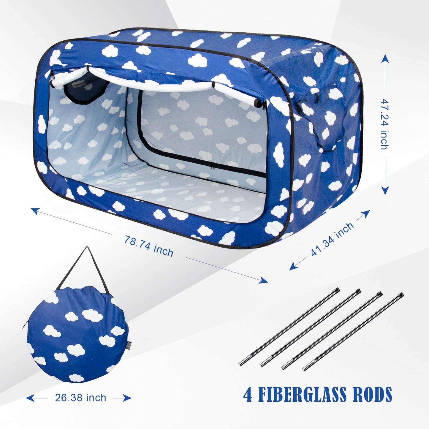 ANC POP Bed Tent Twin Bed Canopy Tents Portable Dream Tent for Kids and Adult Indoor Sleeping Tents with 2 Doors Breathable Private Space Tents, Cloud
