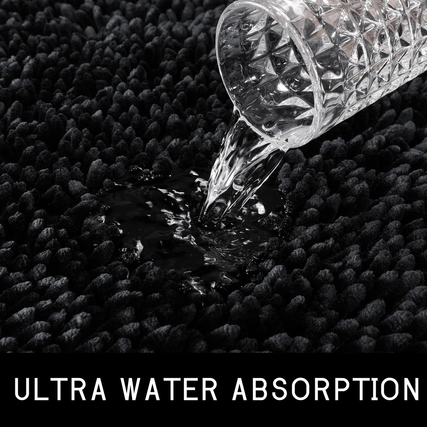 Yimobra Bathroom Rugs Sets 2 Piece, Luxury Shaggy Extra Thick Bathroom Rugs, Plush Non-Slip Mats for Bath Room Floor, Machine Wash, Ultra Absorbent, 31.5 x 19.8 + 24 x 17 Inches, Black