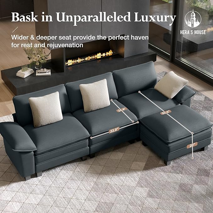 HERA'S HOUSE 3 Pieces Modular Sectional Sofa Sets, Oversized Couch Set with Loveseats and Armchair, Comfy Cloud Couches with Throw Pillows, 6-Seater Sofa for Living Room, Chenille Dark Blue