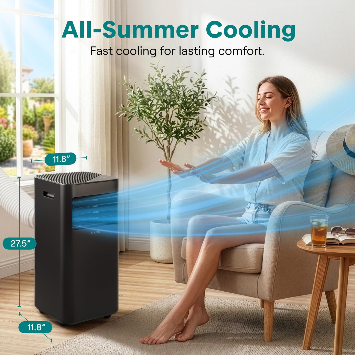 SereneLife Portable AC Unit 10000 BTU, 3-in-1 Cooling, Dehumidifier, Fan Modes, Compact Standing Air Conditioner, Energy Efficient 320 Sq. Ft. Climate Control, Universal Castors And Window Mount Kit