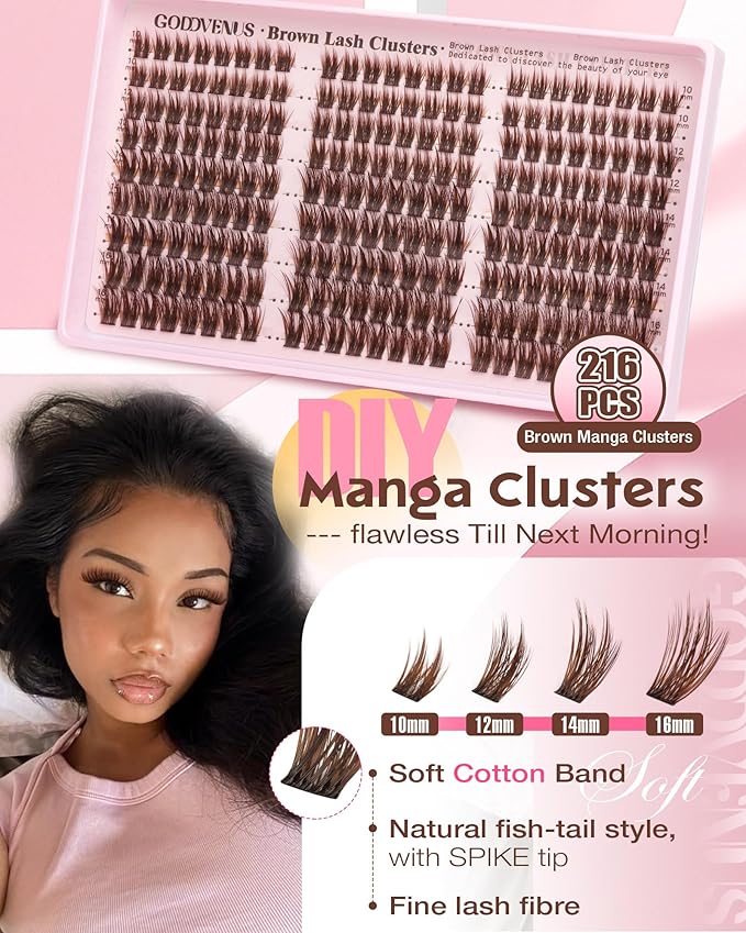 Brown Wispy Lash Clusters Manga Eyelashes Clusters Natural Cluster Eyelash Extensions Fairy DIY Lash Extension Anime C Curl Waterproof Individual Eye Lashes