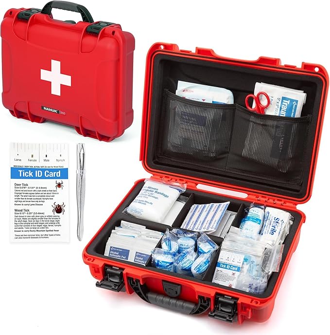 NANUK 910 Waterproof First Aid Kit 146pcs – Durable, Pre-Stocked First Aid Emergency Kit with Bandages, Tick Removal Tool,...