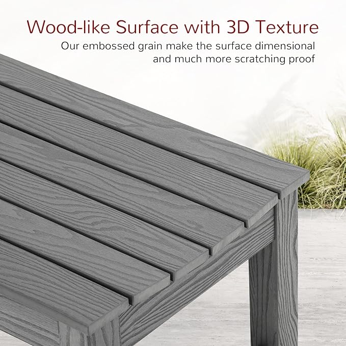 Stoog Outdoor Bench, 2-Person Outdoor Dining Bench, All-Weather HIPS Garden Bench for Patio, Backyard, Porch, and Entryway, Grey