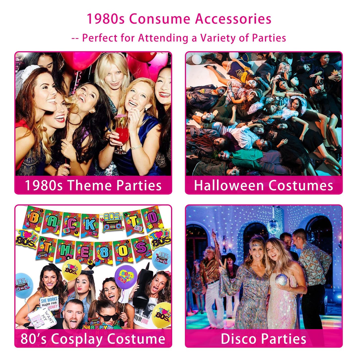 RonFoxi 80s Accessories Sets for Women, 80s Outfits T-Shirt Tutu Skirt Fishnet Gloves for 80s Prom Party(Rose Red-L)