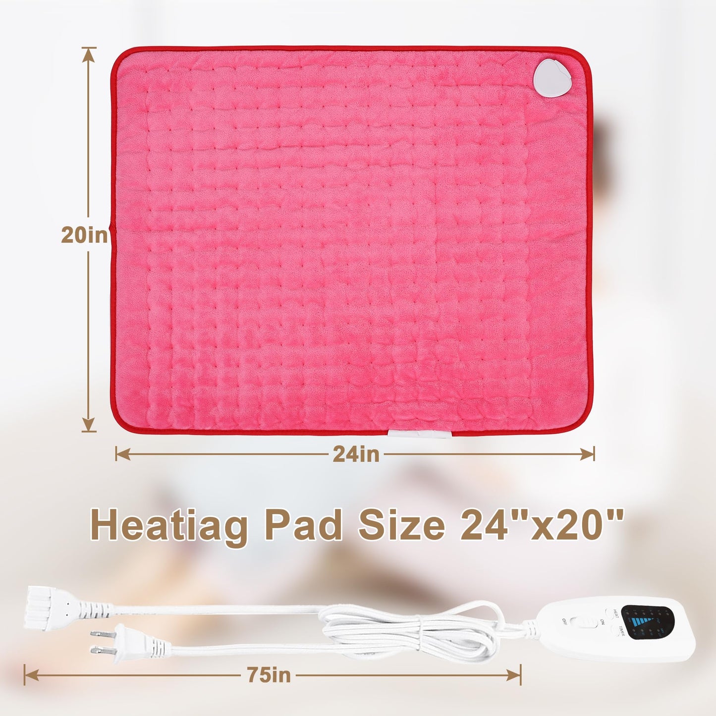 Deepsoon Heating Pad,Electric Heating Pads for Back,Neck,Abdomen,Moist Heating Pad for Shoulder,Knee,Arms,Legs,Dry/Moist Heat & Auto Shut Off,Christmas Gifts for Men and Women,Fuchsia,24x20 Inch