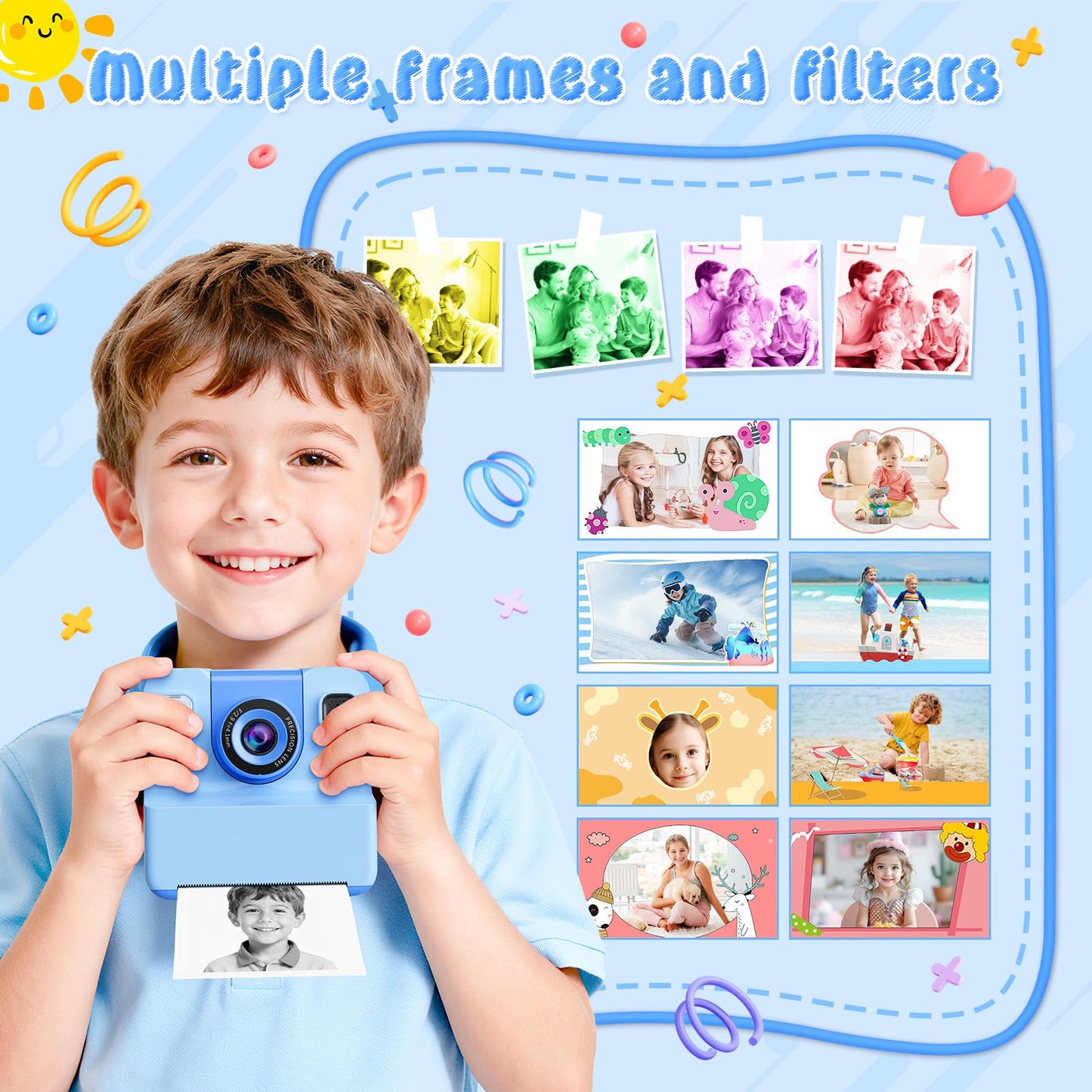 Kids Camera Instant Print Toys for Teenage Girls:2.4-Inch Children's Instant Cameras,Gift for Girls Ages 3-16 (for Christmas Or Birthday),1080P Hd Digital Video Cameras with 3 Rolls Paper & 32G-Blue