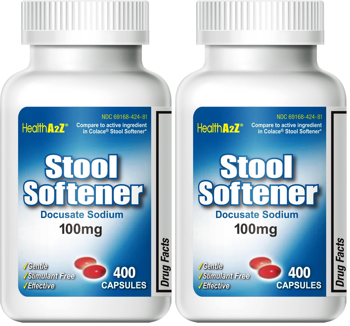 HealthA2Z® Stool Softener | Docusate Sodium 100mg | Red Capsules | Dependable | Gentle Constipation Relief (400 Counts (Pack of 2))