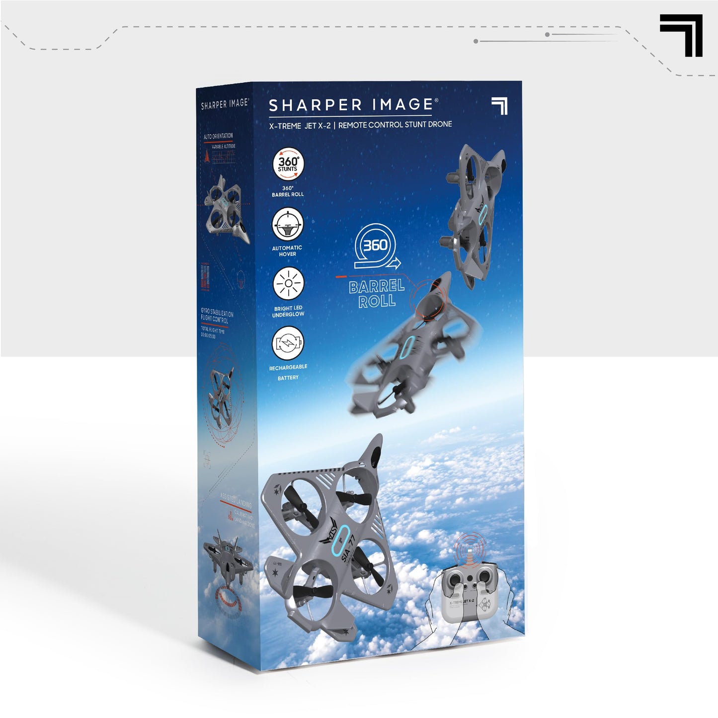 Sharper Image® X-Treme Jet X-2 High-Performance Remote Control Drone, 2.4 GHz Long Range Wireless Control, Advance Auto-Pilot with 360 Barrel Roll, 7-piece, Grey, Age 8+