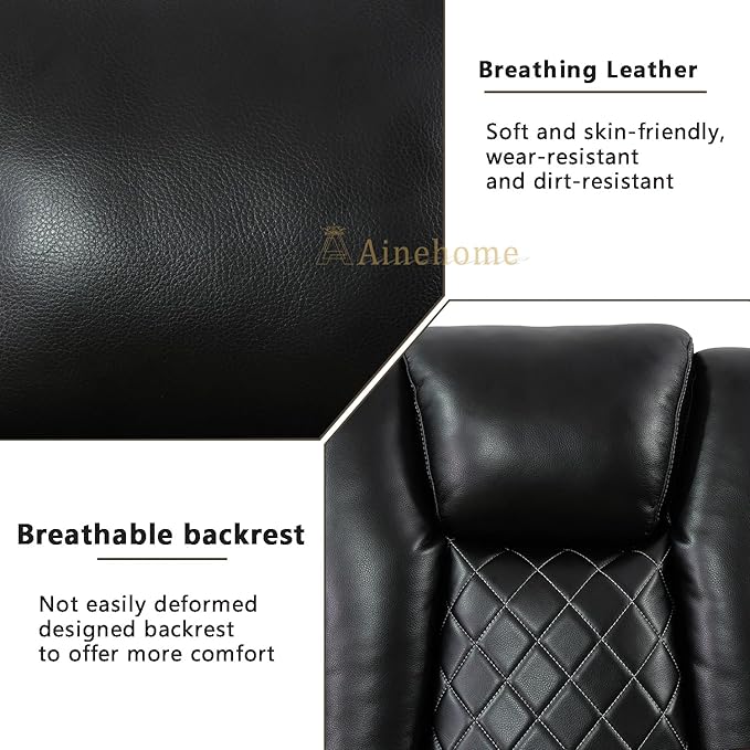 A Ainehome Living Room Furniture Set Black Leather Recliner Sofa Set Loveseat Chair Furniture Sofa Set for Living Room/Small Space/Rv/House/Office/Theater Seating (F-Black, Sofa+Chair)