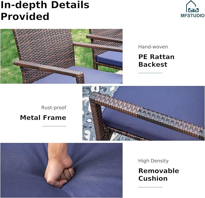 MFSTUDIO Patio Rattan Chairs Set of 6, Wicker Outdoor Dining Chairs Set of 6, All Weather Patio Armchairs w/Armrests, Steel Frame, Brown, 330lbs