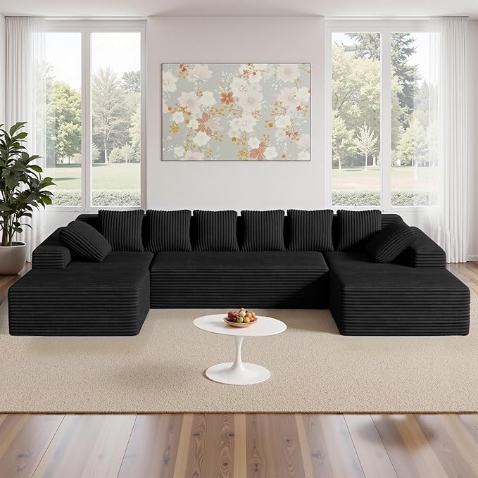 131'' Large Sectional Couches with Chaise, U Shaped Cloud Sofa, No Assembly Required Deep Seat Modular Lounge Bed for Living Room 1PCS, Bedroom