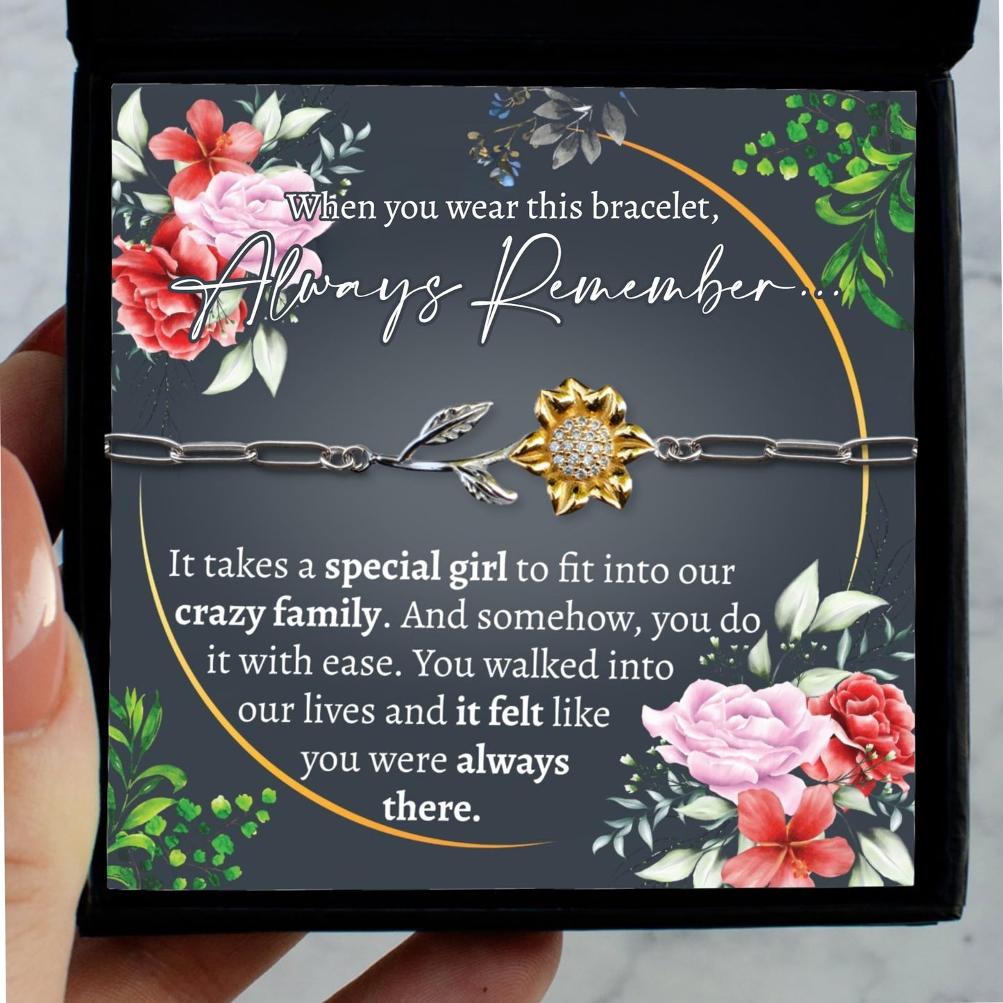 Love You This Much Meaningful Sons Girlfriend 18k Gold Sunflower Bracelet | Adjustable 6.5"+1.5" Length | Present for Sons Girlfriend | Luxury Gift Box & Card (Enchanting Sunflower)