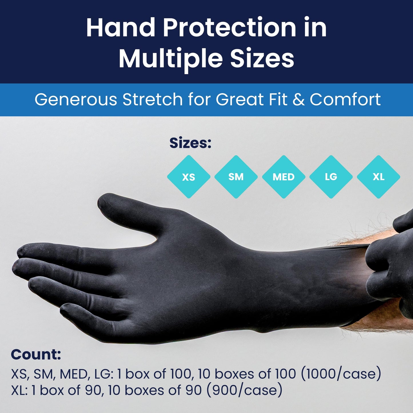 Adenna PHM915 Phantom 6 mil Powder-Free Latex Gloves, Medical Grade, Black, Medium, Box of 100