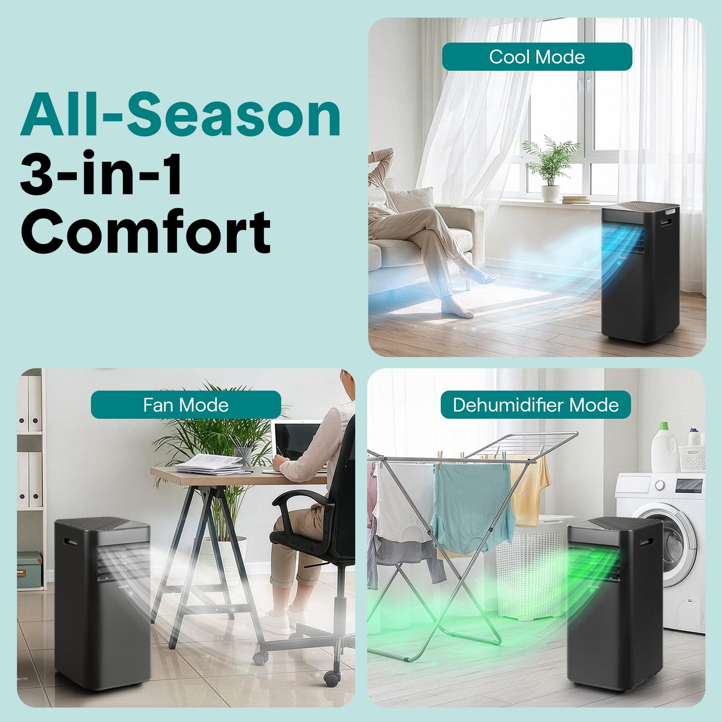 SereneLife Portable AC Unit 10000 BTU, 3-in-1 Cooling, Dehumidifier, Fan Modes, Compact Standing Air Conditioner, Energy Efficient 320 Sq. Ft. Climate Control, Universal Castors And Window Mount Kit