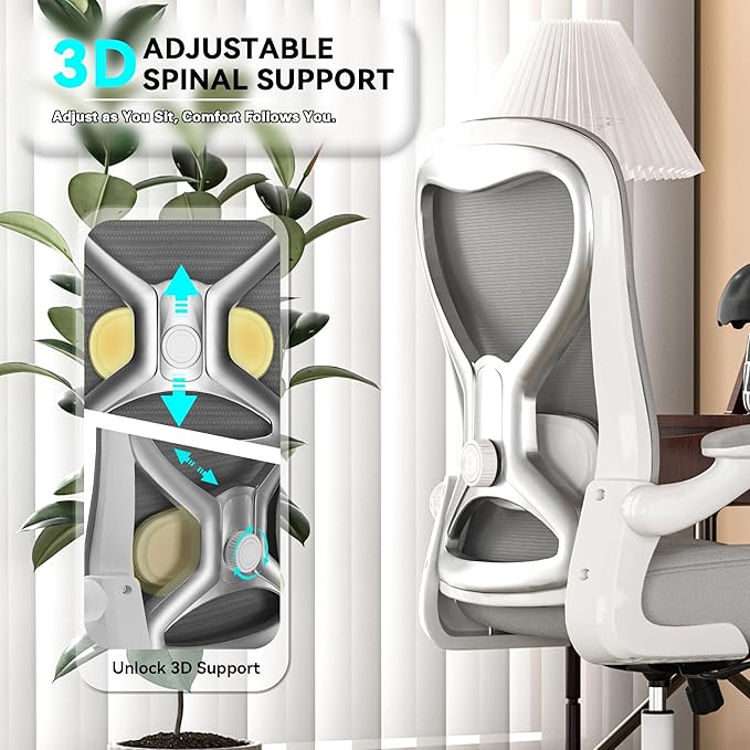 CASASIO Office Desk Chair with Ergonomic Lumbar Support, Extra-Thick Seat Cushion, Flip-up Arms, Breathable Mesh Back, Computer Task Chair for Home Office