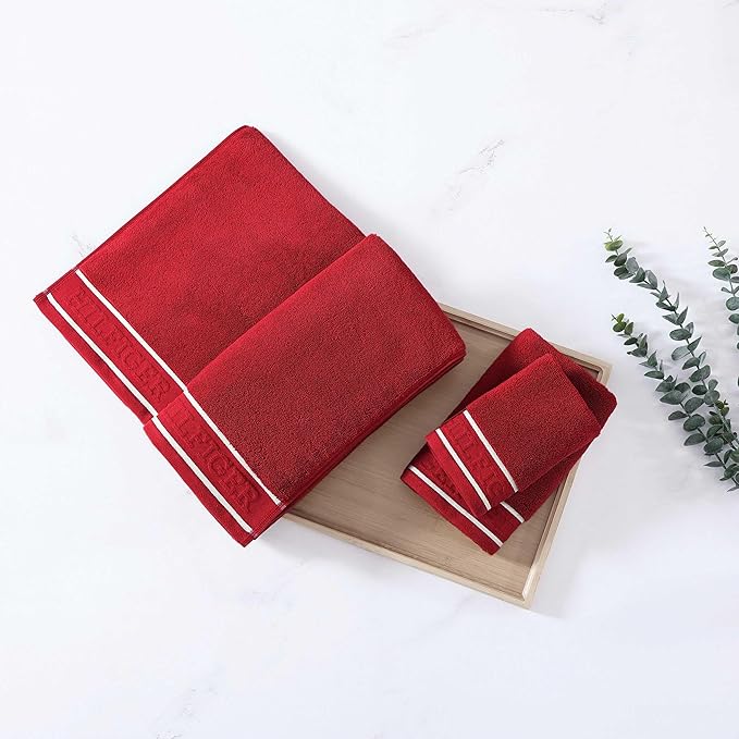 Tommy Hilfiger - Bath Towels, 100% Soft & Absorbent Plush Cotton with Zero Twist Constructions, Quick Dry and Medium Weight Bathroom Towels (Legacy Red, 6 Piece)