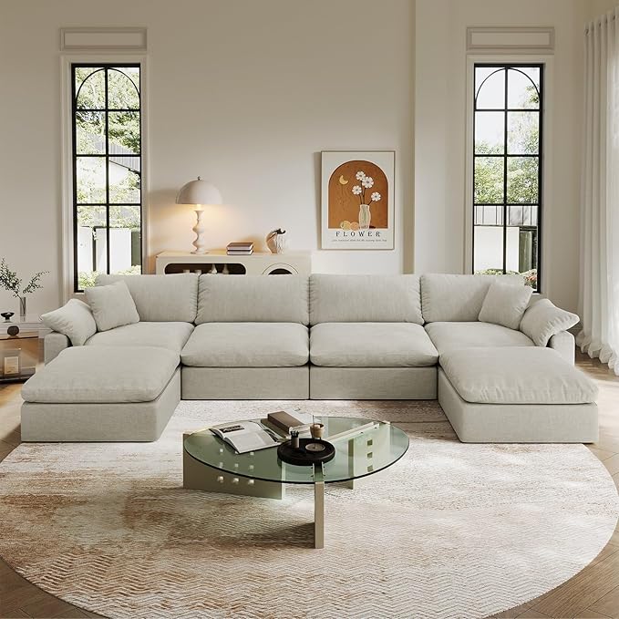 Intuition Decor Modular Sectional Sofa,Extra Comfty Deep-Seat-Filled Couch,6 Seat U Shape Sofas with Movable Ottoman, Modern Couches for Living Room, Apartment, Office,Small Space