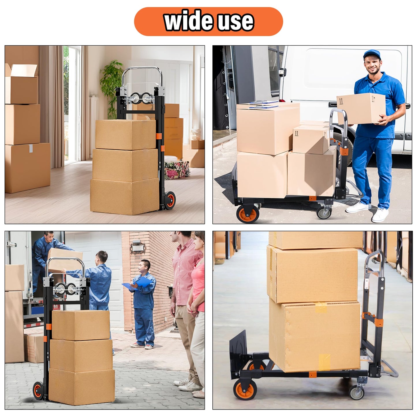 Upgraded 3 in 1 Folding Hand Truck, 500lbs Capacity Heavy Duty Convertible Dolly cart with Rubber Wheels, Collapsible Hand Truck Foldable with Telescopic Handle, Trolley for Moving, Office, Warehouse