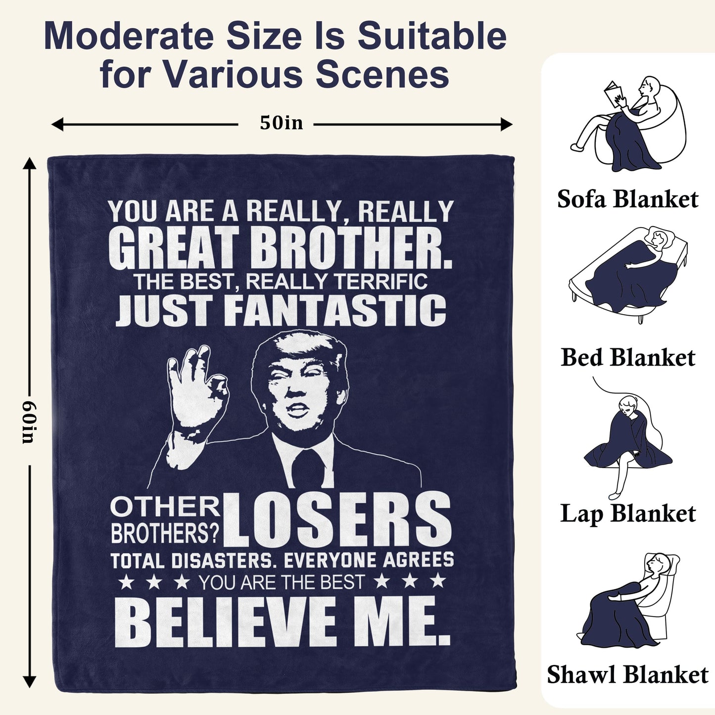 Ebmdsia Gifts for Brother Blanket, Brother Birthday Gifts from Sister, Fathers Day Christmas Birthday Gift for Brothers Adult, Big Brothers Gifts Throw Blanket 60"X50"