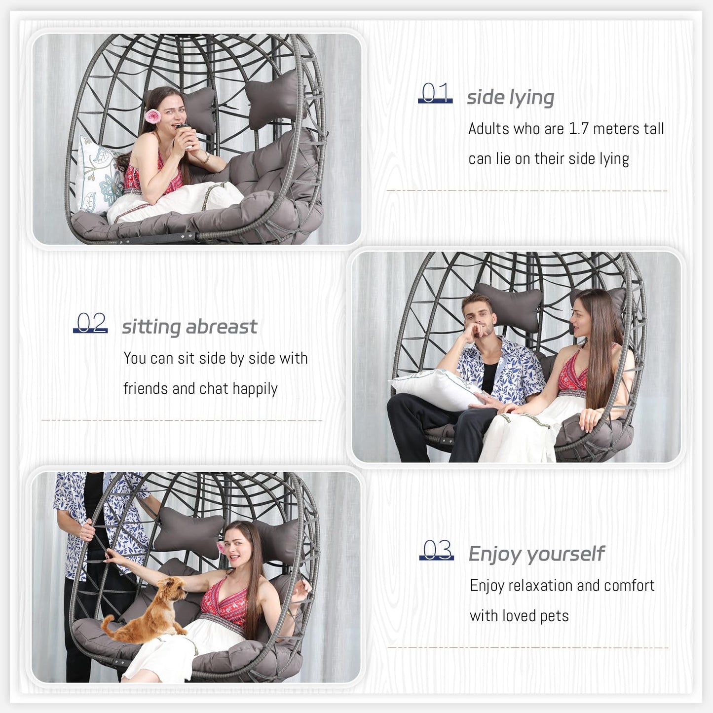 BLUEXYARD Extra Large Double Hanging Egg Chair with Stand, 2 Person Outdoor Indoor Swing Chair, 700 Lbs Heavy‑Duty Wicker Hammock Loveseat with Cushion for Patio Balcony Backyard, Dark Gray