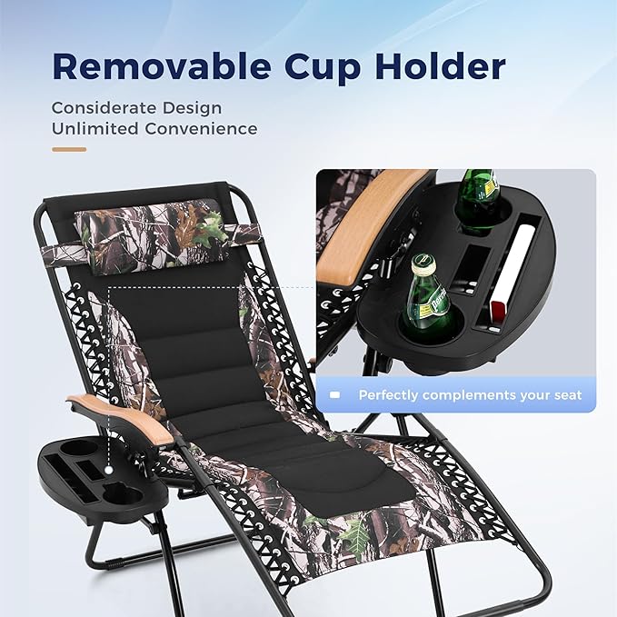 MAISON ARTS Oversized XXL Padded Zero Gravity Lawn Chair Anti Gravity Lounge Chair 30" Wide Seat Foldable ReclinerCamp Chair for Poolside Backyard Beach Support 400lbs, Camouflage