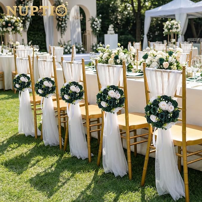 NUPTIO Green Flower Ball Centerpieces: 10 Pcs Artificial Rose Arrangements for Wedding Party Tables Decorations - Fake Silk Floral Kissing Balls for Home St Patrick's Day Christmas Event Dining
