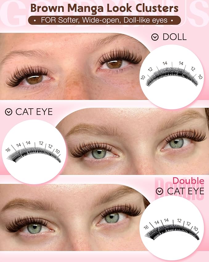Brown Wispy Lash Clusters Kit Manga Eyelashes Clusters Natural Cluster Eyelash Extensions Kit Fairy DIY Lash Extension Anime C Curl Waterproof Individual Eye Lashes