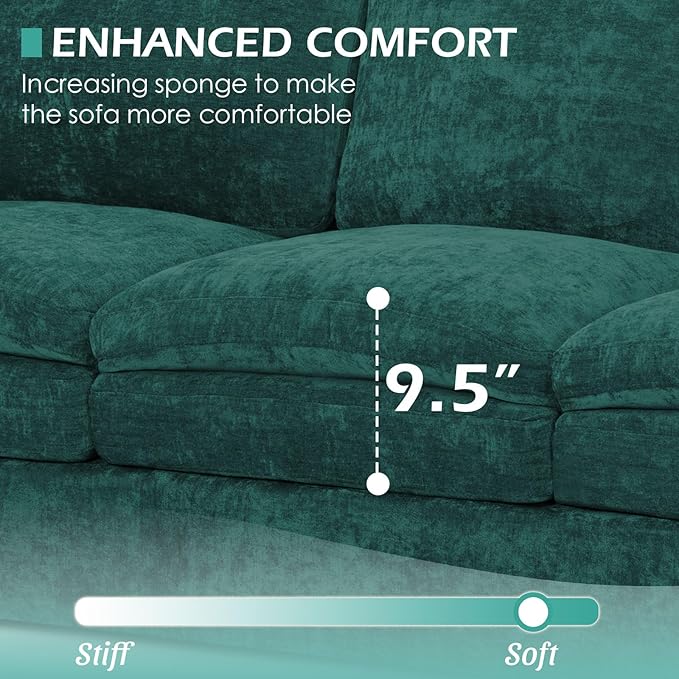 ACMEASE 2 Pieces Chenille Sofa Set w/Arm Pillows, Upholstered Loveseat & 3 Seater Sofa w/Comfortable Back Cushions, Modern 2-Seat & 3-Seat w/High-Density Foam for Living Room, Apartment, Teal