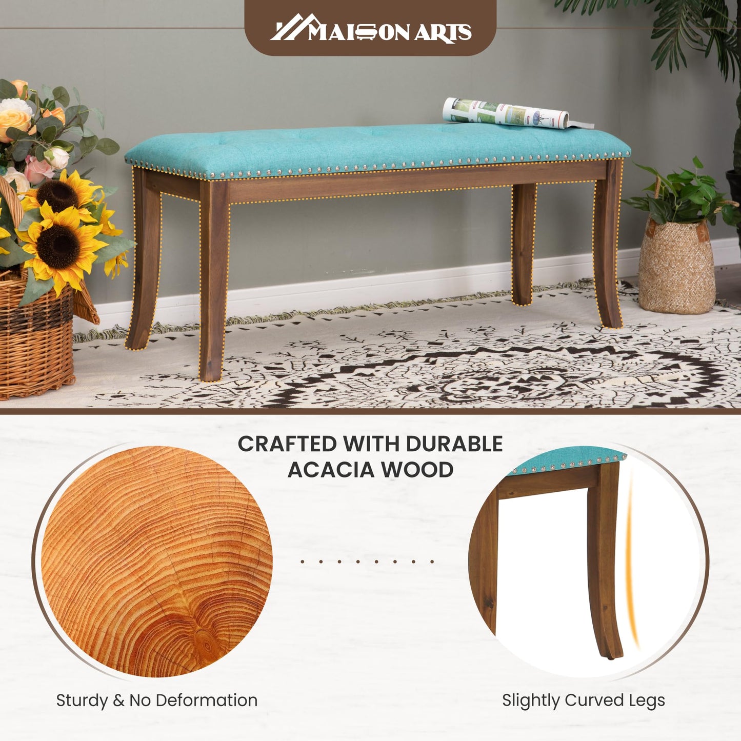 MAISON ARTS Clearance Upholstered Bedroom Bench for End of Bed, Solid Wood Legs and Button-Tufted, Ottoman Benches for Living Room, Entryway