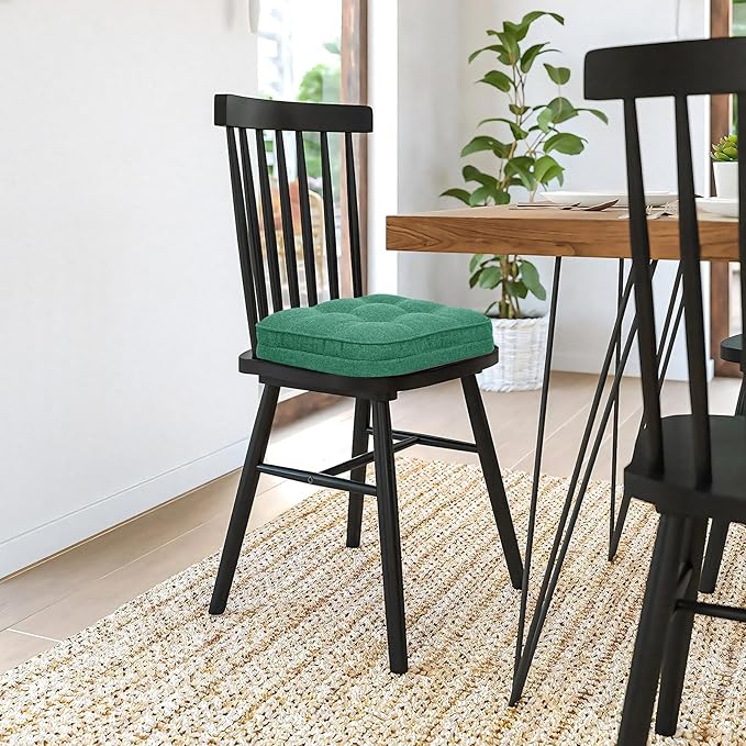 GOFORIT Memory Foam Cushion，Square Seat Cushions for Dining Chairs,Non-Slip Chair Pads with Removable Cover, 16'' x 16'', 2 Pack,Green