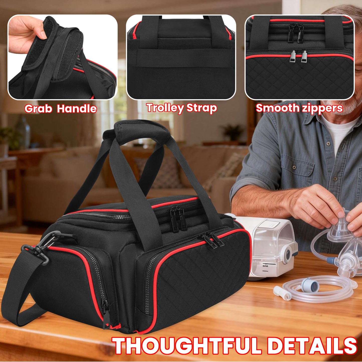 FURIMETY CPAP Travel Bag Compatible with ResMed AirSense 10, Portable CPAP Supplies Bag for AirSense 11, AirSense 10 Elite, AirStart 10, Philips Dreamstation, 3B Medical Luna G3, XT Fit, Black