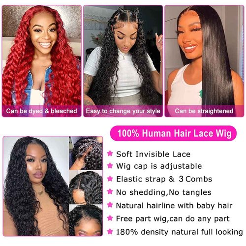 SNJON Water Wave 13x6 HD Transparent Lace Front Wigs Human Hair 180 Density Wet and Wavy Human Hair Wigs for Women Curly Lace Front Wig Human Hair Pre Plucked with Baby Hair Natural Color (18 Inch)