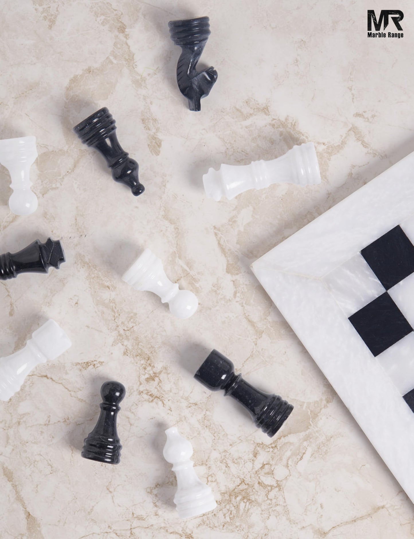 Marble Chess Set for Adults 12" Handmade White & Black Board Game with 32 Chess Pieces, 2 Extra Queens & Storage Box, Luxury Travel Game, Elegant for Home Decor