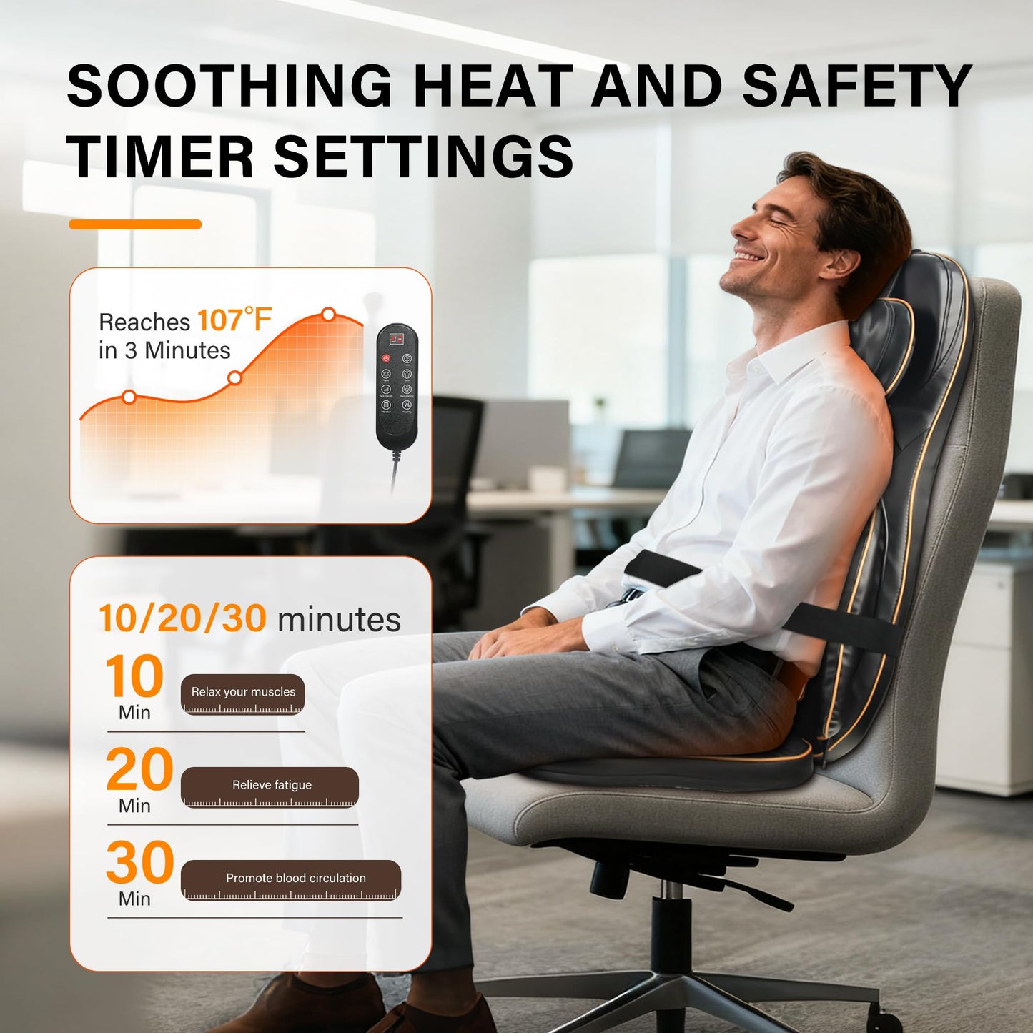 Shiatsu Neck Back Massager Chair Cushion w/heat - Full-Back Massage Cushion with Kneading, Rolling, Vibration- Adjustable Neck Height & Intensity - Heated Seat for Home & Office for Holiday Gift