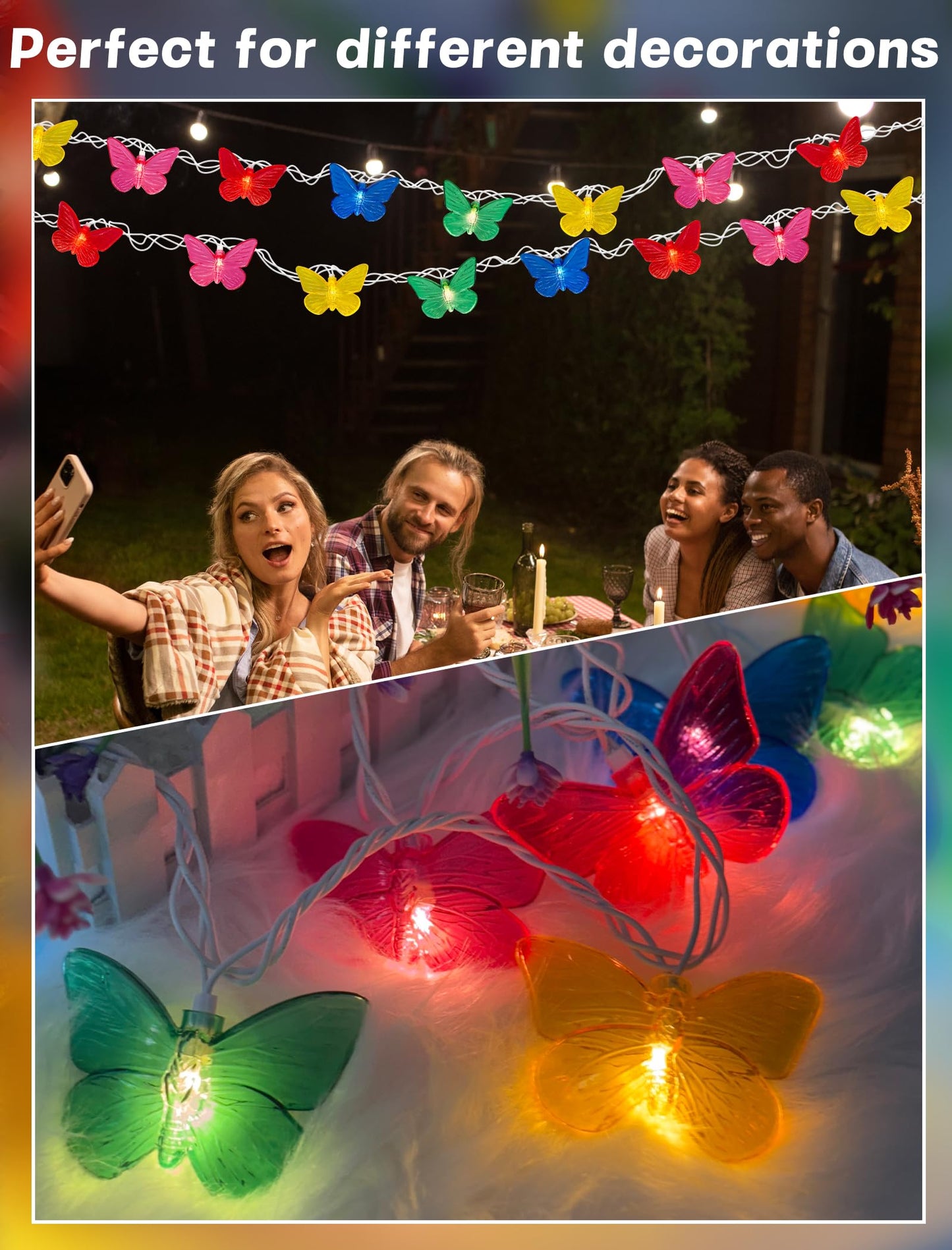 Pallerina Butterfly String Lights-8.5ft Butterfly Fairy Lights with 10 Led Light,Plug in Bedroom Curtain Lights for Indoor Tent Loft Bed Patio Party Wedding Wall Summer Holiday Garden Decor