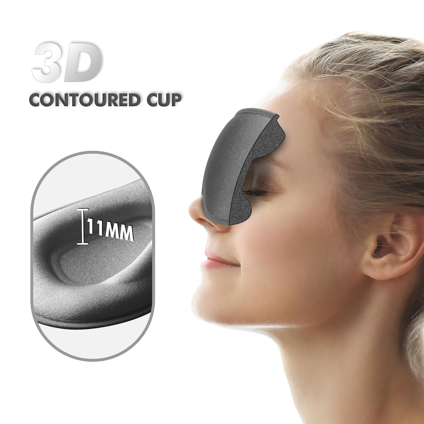 Sleep Eye Mask for Side Sleeper, Lash Extensions 3D Contoured Cup Sleeping Mask for Men Women, Travel Blackout Night Blindfold Eye Shade Cover with Adjustable Strap (Grey-Side Sleeper)