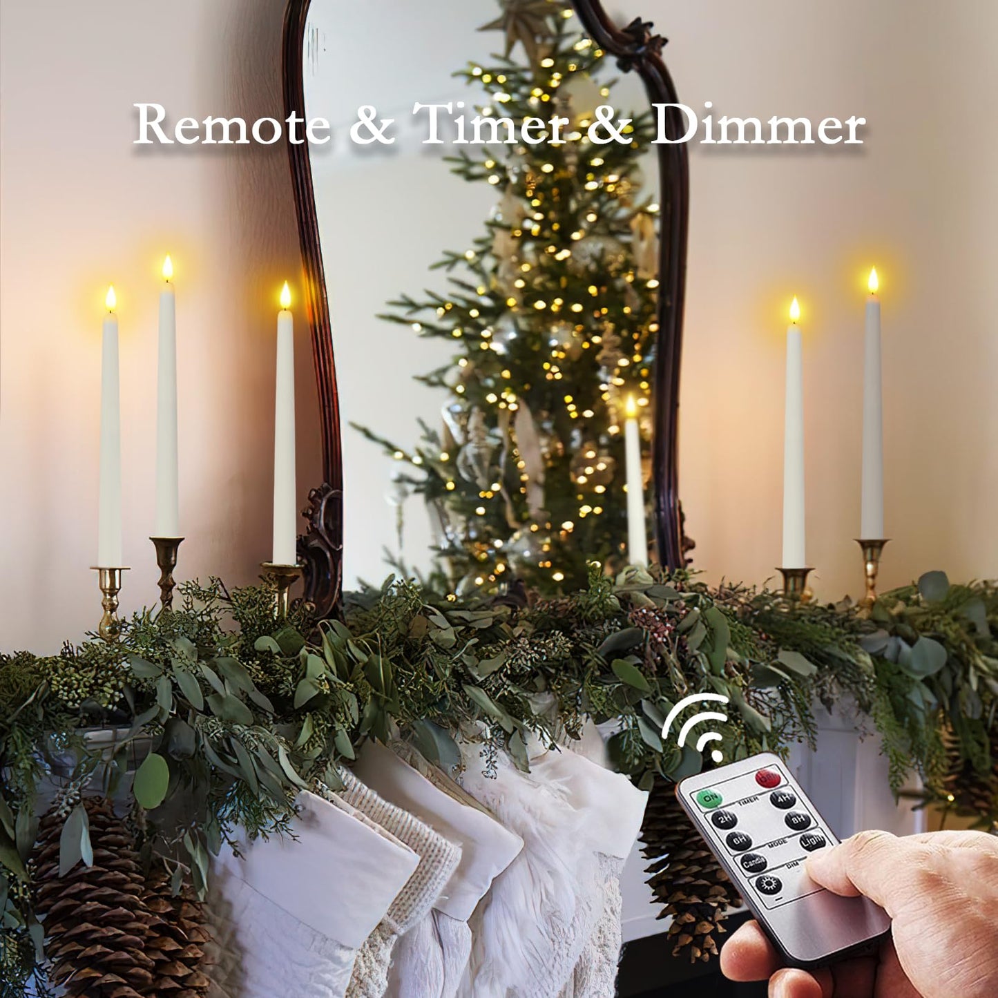 Homemory 11 inches White LED Taper Candles, 24 Pcs Flameless Taper Candles with Remote Timer Dimmer, Plastic Battery Operated Candlesticks with Flickering Flame for Halloween Christmas Wedding Party