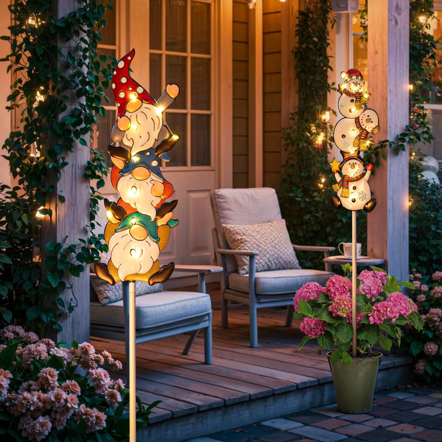 HOMEIMPRO 1Pack Flamingo Solar Lights, 2Pack Snowman Gnomes Christmas Decorations for Yard Patio Garden Gifts