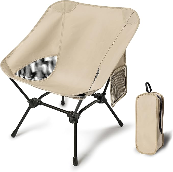 Lightweight Camping Chairs with Adjustable Height, Portable Camping Chairs for Adults with Carry Bag and Side Pockets, Fol...