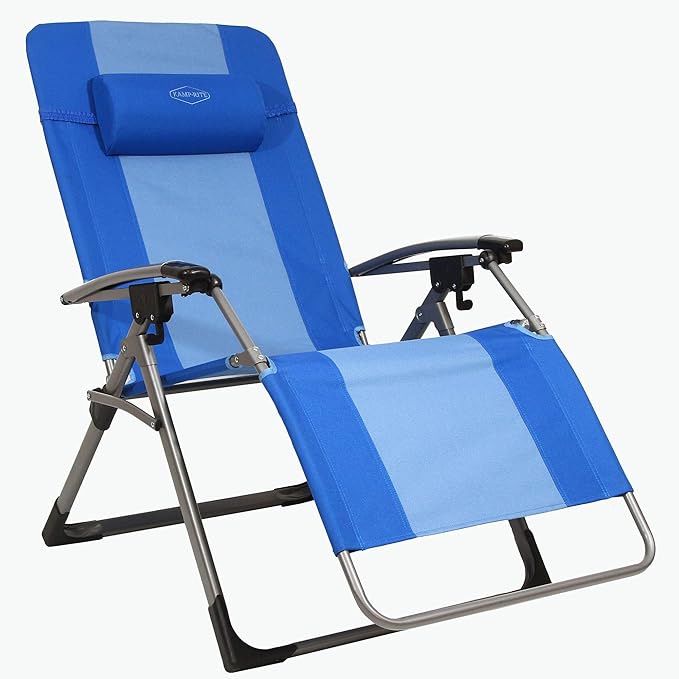 Kamp-Rite Outdoor Folding Reclining Zero Gravity Beach Lawn Chair w/Headrest Pillow, for Camping, Tailgating, & Sports, 30...