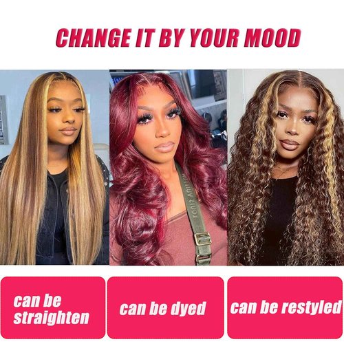 PECWU Honey Blonde Lace Front Wig Body Wave Human Hair Pre Plucked 4/27 HD Lace Frontal 180% Density Human Hair Wigs for Black Women Ombre Colored Wigs 13x6x1 Body Wave Lace Wig (24", Body4/27)