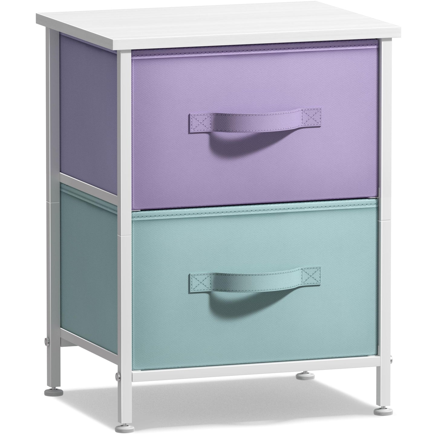 Sorbus Nightstand with 2 Drawers - Kids Bedside Furniture End Table Night Stand - Steel Frame, Wood Top & Easy Pull Fabric Bins - Dresser & Chest for Home, Bedroom Accessories, Office & College Dorm