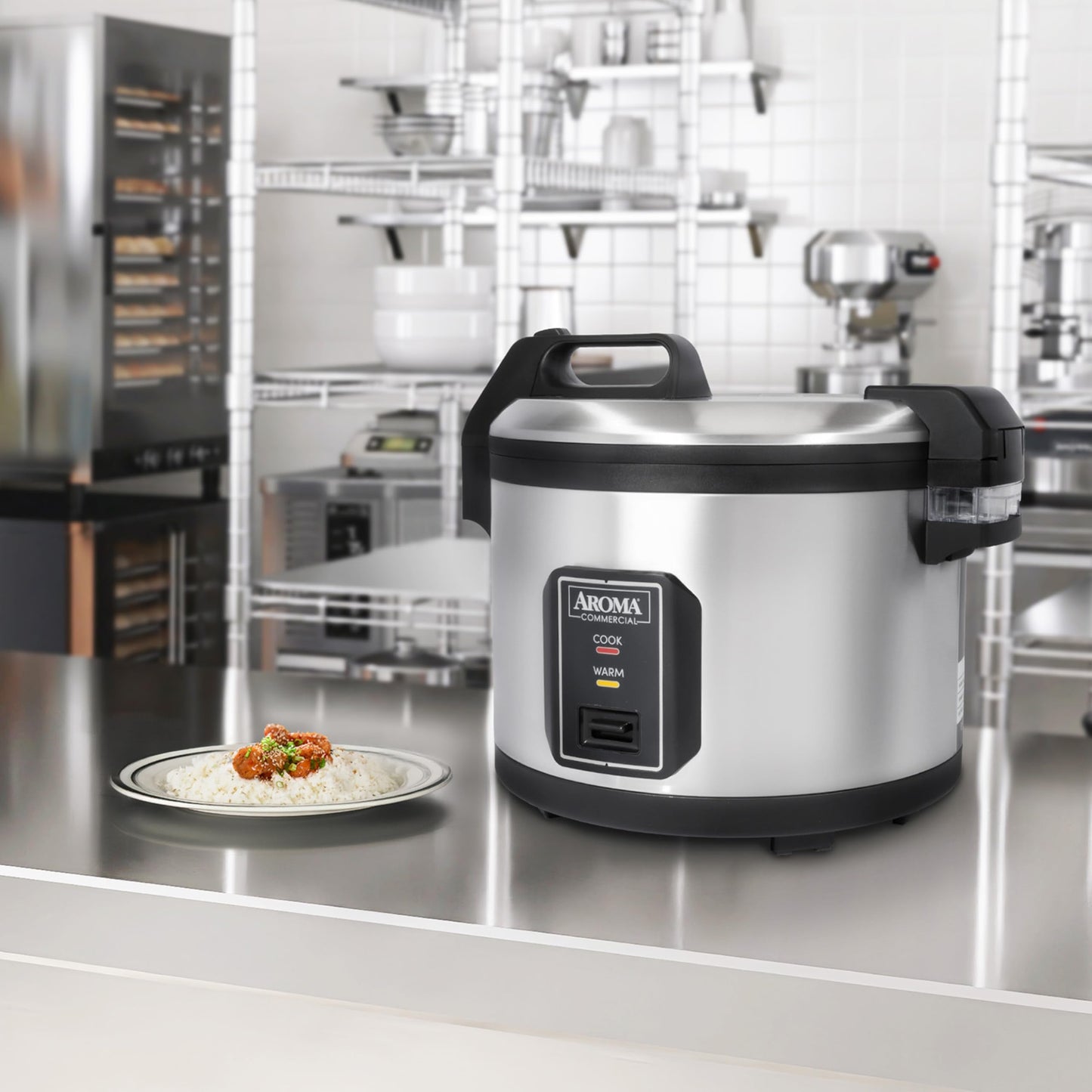AROMA Commercial Rice Cooker for Restaurant (64 Cups Cooked) and Automatic Commercial Rice Warmer with Bonded Granite® Pot