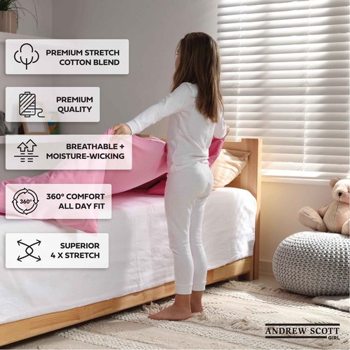 Girls Long Sleeve Performance Tops | All Season Natural Cotton Stretch Color Shirts | Multi Packs Colors
