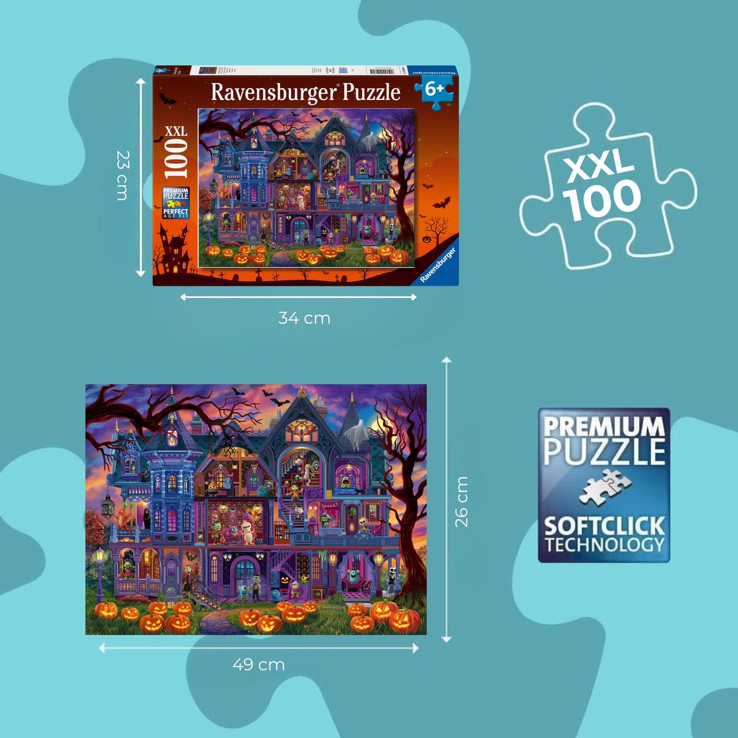 Ravensburger Monster House Party 100 Piece XXL Jigsaw Puzzle for Kids - Every Piece is Unique, Pieces Fit Together Perfectly