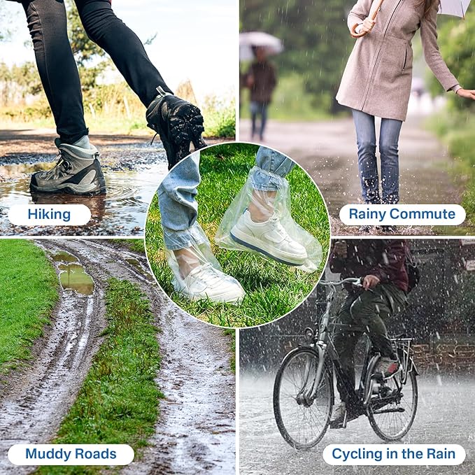 12 Pairs Waterproof Shoe Covers Plastic Boot Covers Disposable Thicker Rain Shoes and Boots Cover Non-Slip,Indoor Outdoor Overshoes for Men and Women