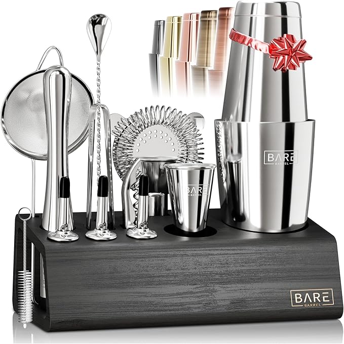 BARE BARREL® Mixology Bartender Kit Bar Set | 14-Piece Cocktail Shaker Set | Martini Barware Mixing Tools for Home Bartend...